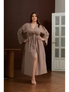 Халат длинный тёплый домашний кимоно
